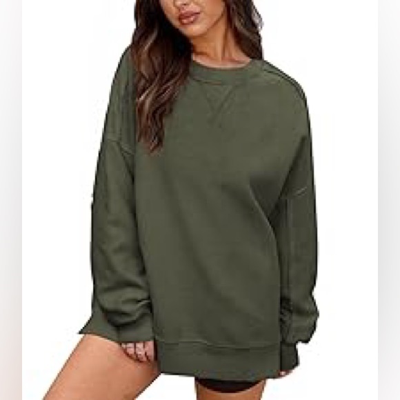 HRAGC Tops - Military Green Sweatshirt Crewneck Corduroy Casual Oversized  Long Sleeve Shirt